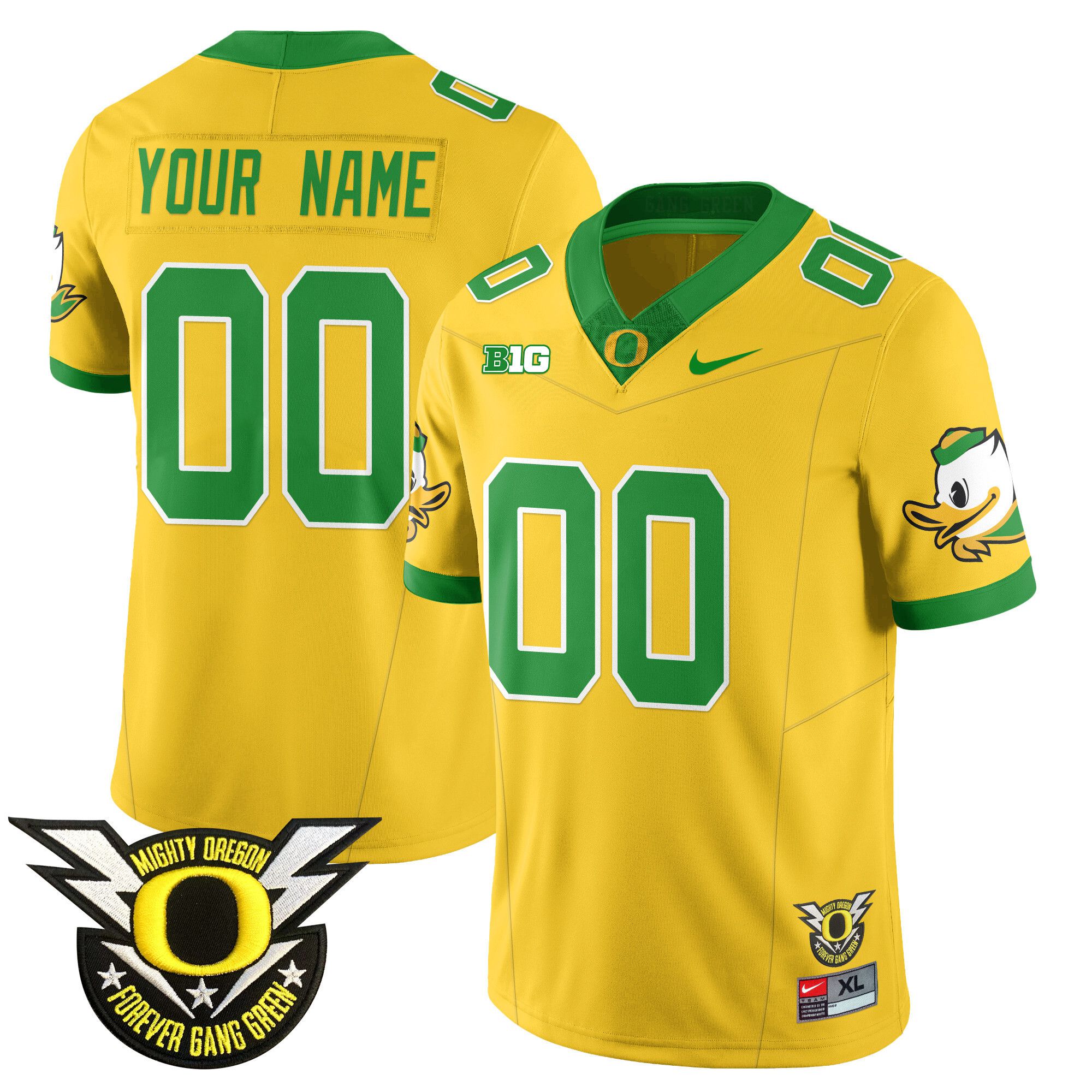 Men Oregon Ducks Yellow 2024 Nike Forever Gang Green & BIG Patch Vapor Limited Custom NCAA Jersey->customized ncaa jersey->Custom Jersey